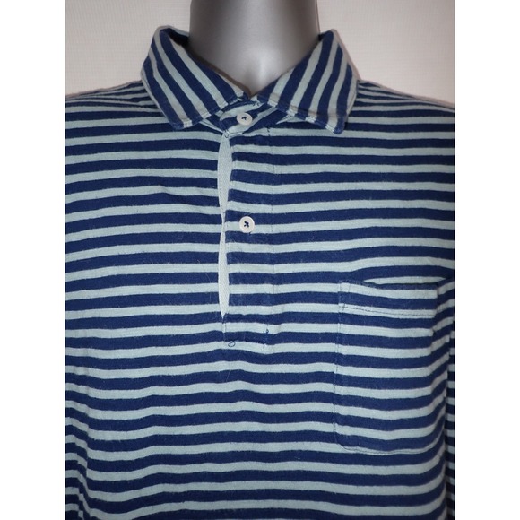 Boden Mens XL Blue Striped Short Sleeve Polo Shirt Cotton Chest Pocket Casual - Picture 2 of 4